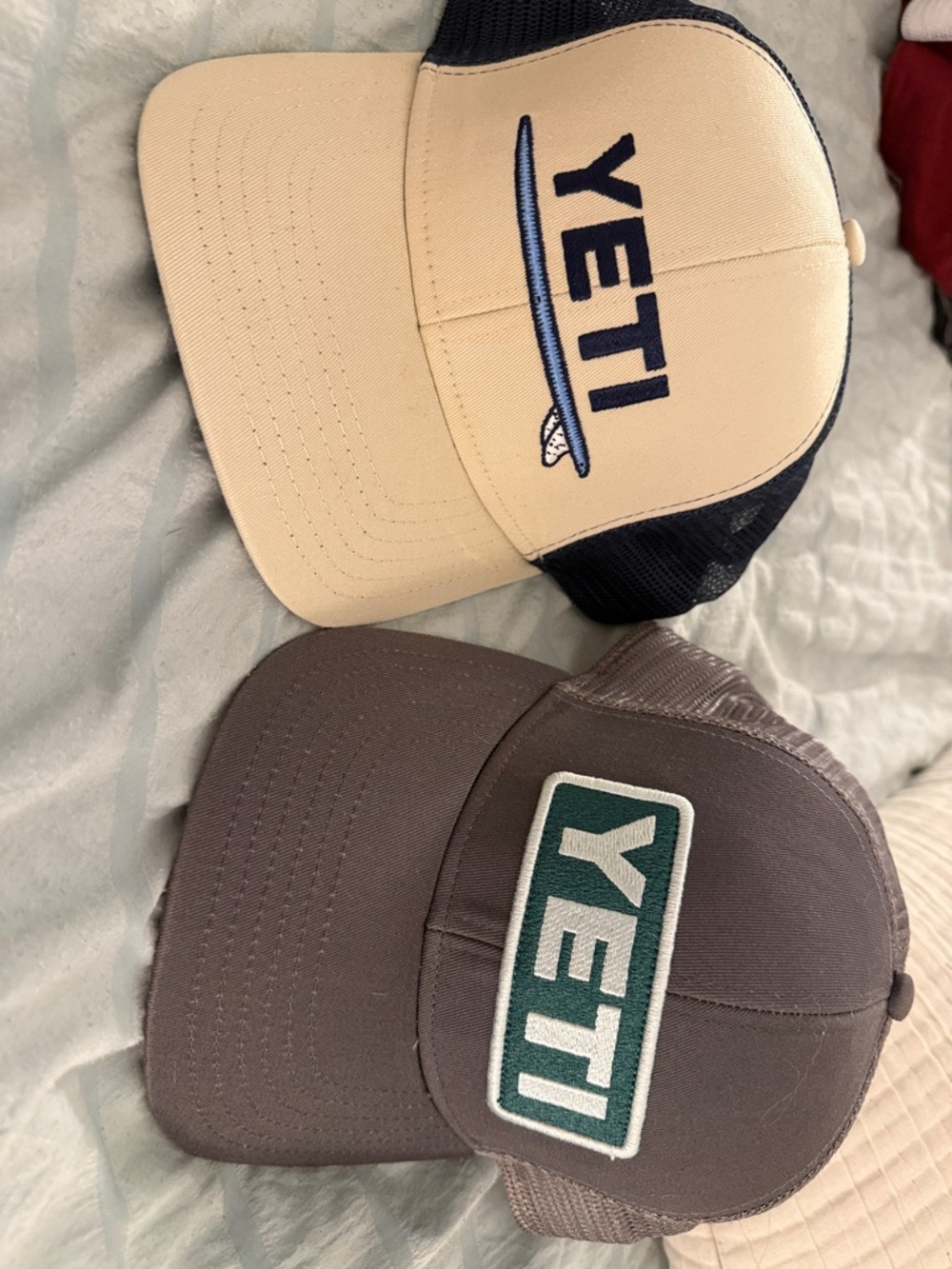 Yeti Two-Pack Trucker Hats in Beige & Brown with Navy and Green Logos